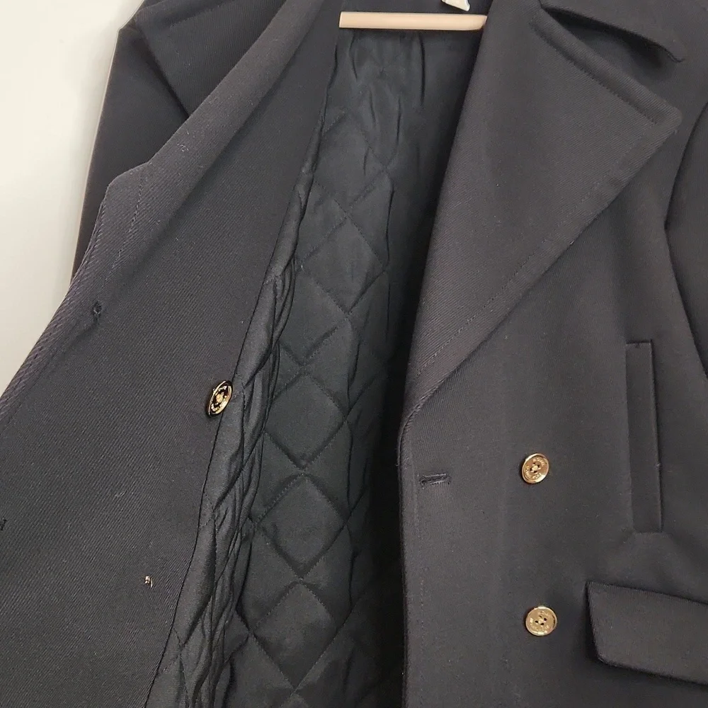 Michael Kors Black Wool Blend Quilted Peacoat Gold Military‎ Buttons size xs - Picture 5 of 8